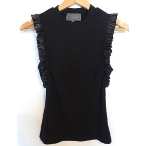 Sunday in Brooklyn Shirt Womens Small Black Ruffle Faux Leather Anthropologie
